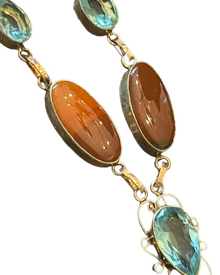 Fancy Silver finish Indonesian stone & blue topaz glass princess necklace