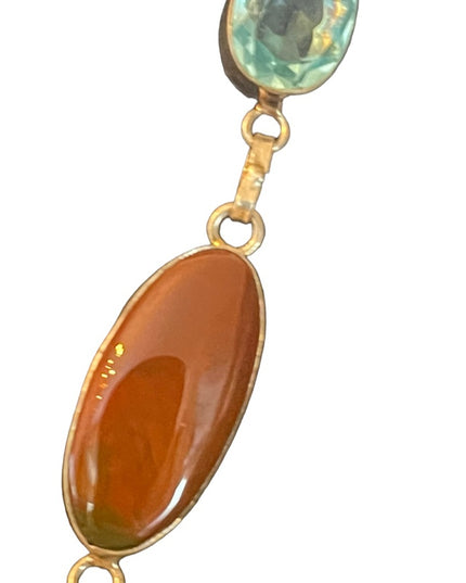 Fancy Silver finish Indonesian stone & blue topaz glass princess necklace
