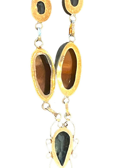 Fancy Silver finish Indonesian stone & blue topaz glass princess necklace