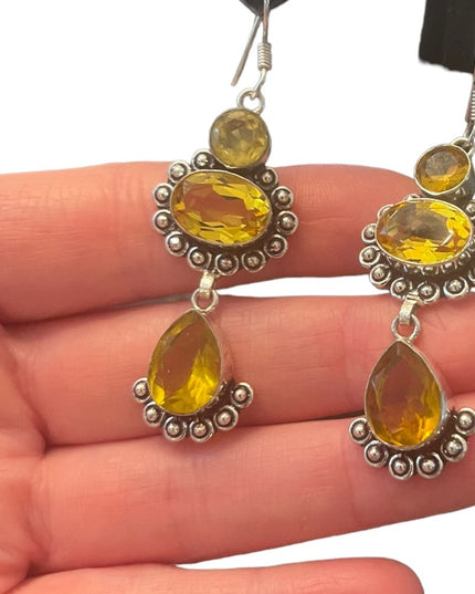 Fancy Indonesian silver citrine glass dangle earrings