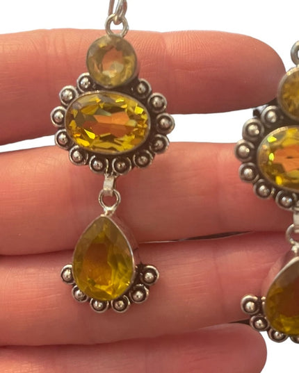 Fancy Indonesian silver citrine glass dangle earrings