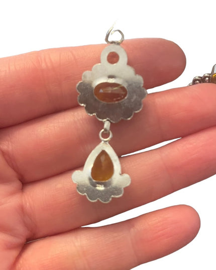 Fancy Indonesian silver citrine glass dangle earrings