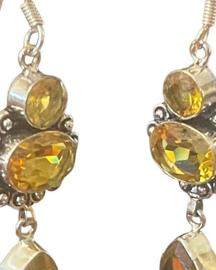 Fancy Indonesian silver citrine glass dangle earrings