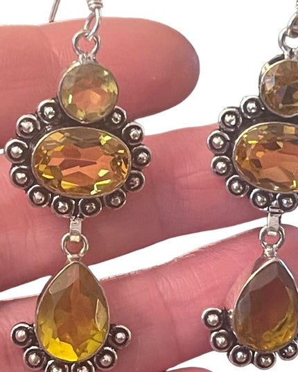 Fancy Indonesian silver citrine glass dangle earrings