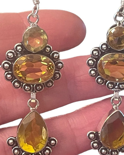 Fancy Indonesian silver citrine glass dangle earrings