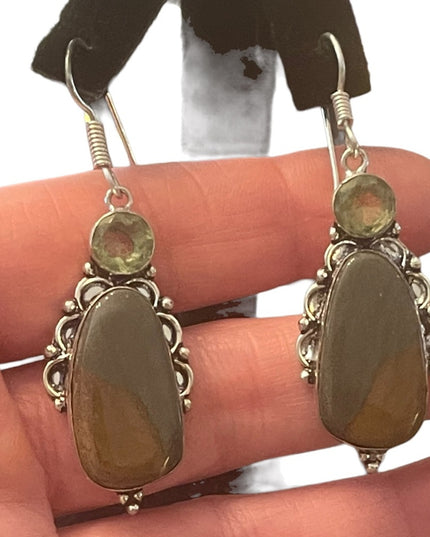 Silver finish Indonesian glass & stone dangle earrings