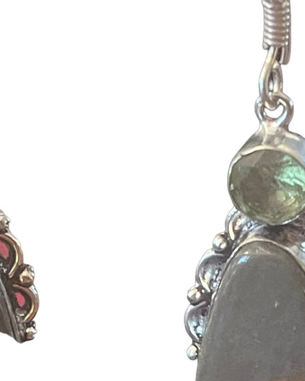 Silver finish Indonesian glass & stone dangle earrings