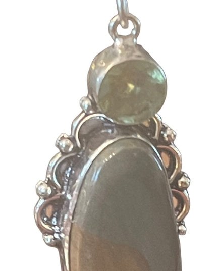 Silver finish Indonesian glass & stone dangle earrings