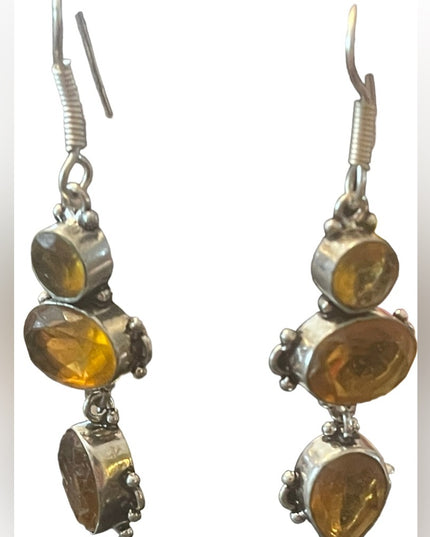 Silver finish Citrine GLASS fancy Indonesian dangle earrings