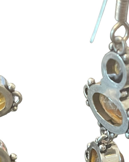 Silver finish Citrine GLASS fancy Indonesian dangle earrings