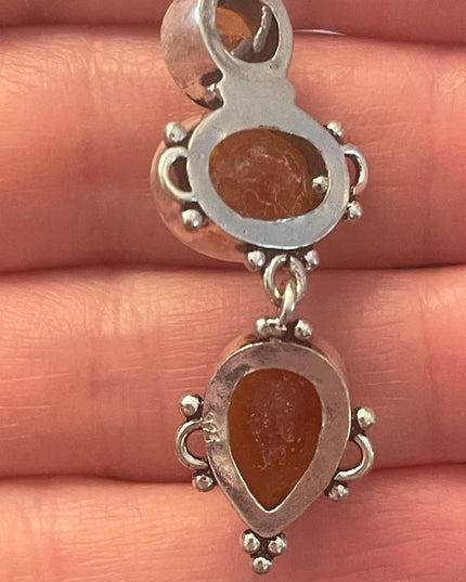 Silver finish Citrine GLASS fancy Indonesian dangle earrings