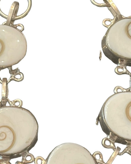 Silver finish Indonesian shiva eye shell fancy bracelet