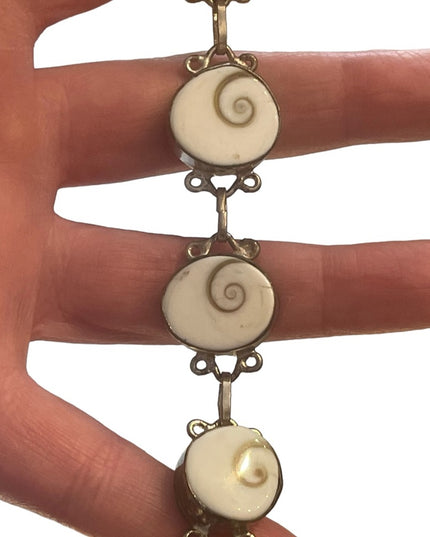 Silver finish Indonesian shiva eye shell fancy bracelet