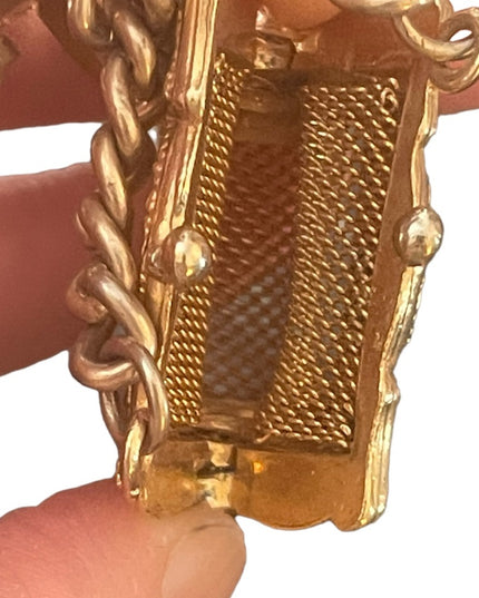 Lovely gold finish bow hanging purse brooch vintage