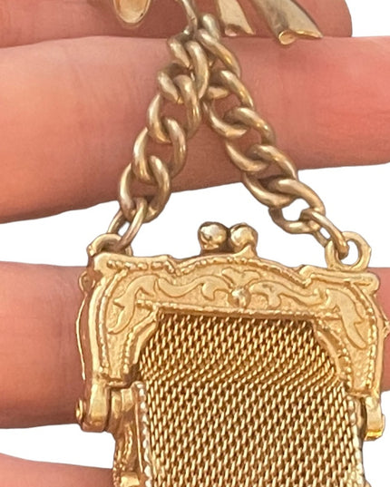 Lovely gold finish bow hanging purse brooch vintage