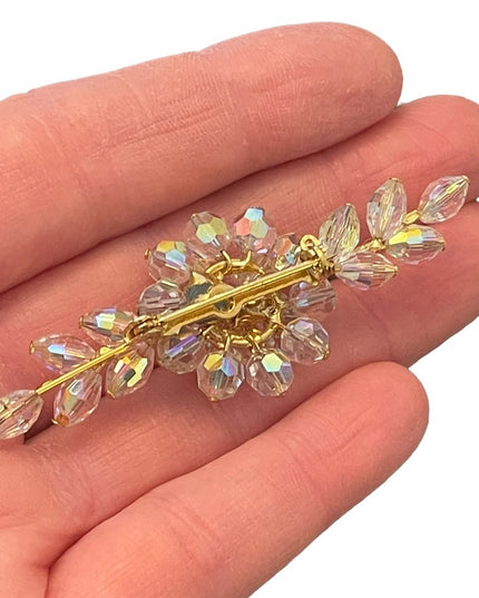 Vintage gold finish Fancy flower AB champagne crystal bar brooch