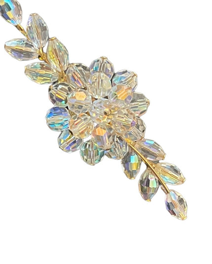 Vintage gold finish Fancy flower AB champagne crystal bar brooch