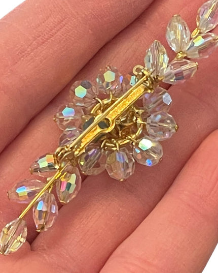 Vintage gold finish Fancy flower AB champagne crystal bar brooch