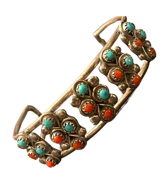 Vintage Native Southwestern Coral & Turquoise artisan handmade Bangle bracelet