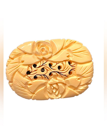 Vintage Japan Carved flower BONE brooch 1940s