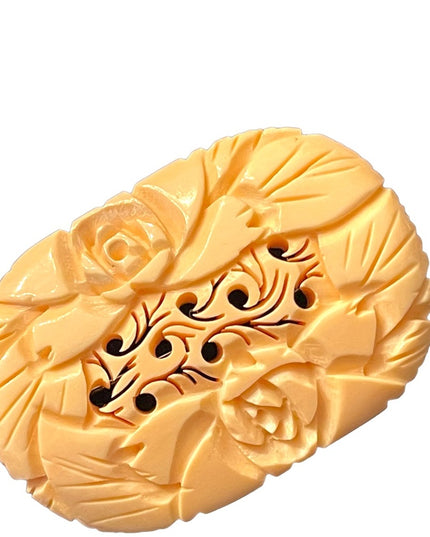 Vintage Japan Carved flower BONE brooch 1940s