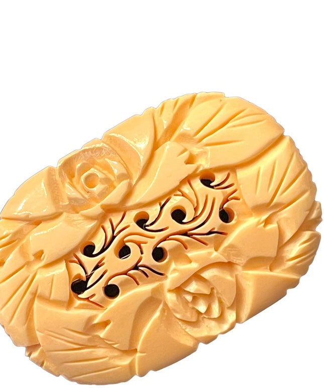 Vintage Japan Carved flower BONE brooch 1940s