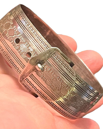Antique Art Deco 1910-1920s Etched Sterling silver buckle bangle bracelet
