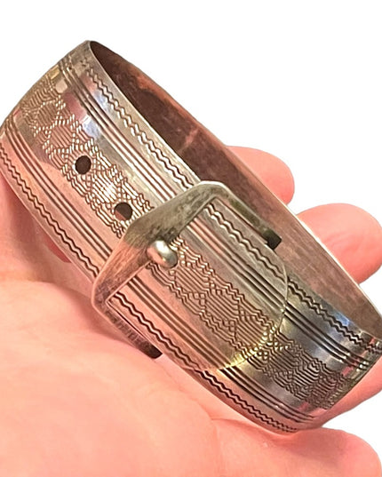 Antique Art Deco 1910-1920s Etched Sterling silver buckle bangle bracelet