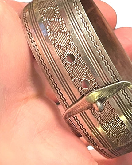 Antique Art Deco 1910-1920s Etched Sterling silver buckle bangle bracelet