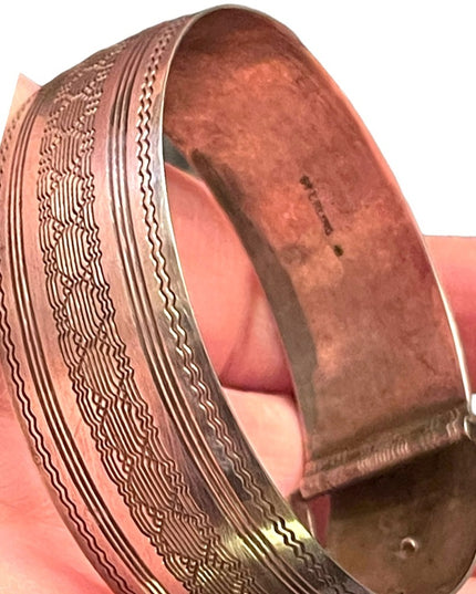 Antique Art Deco 1910-1920s Etched Sterling silver buckle bangle bracelet