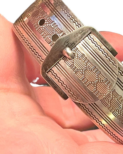Antique Art Deco 1910-1920s Etched Sterling silver buckle bangle bracelet