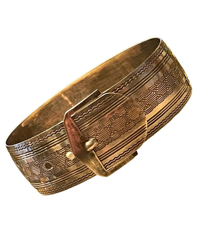 Antique Art Deco 1910-1920s Etched Sterling silver buckle bangle bracelet