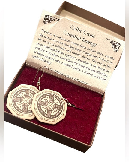 Celtic Cross Art Touchstone pottery pierced dangle earrings NIB