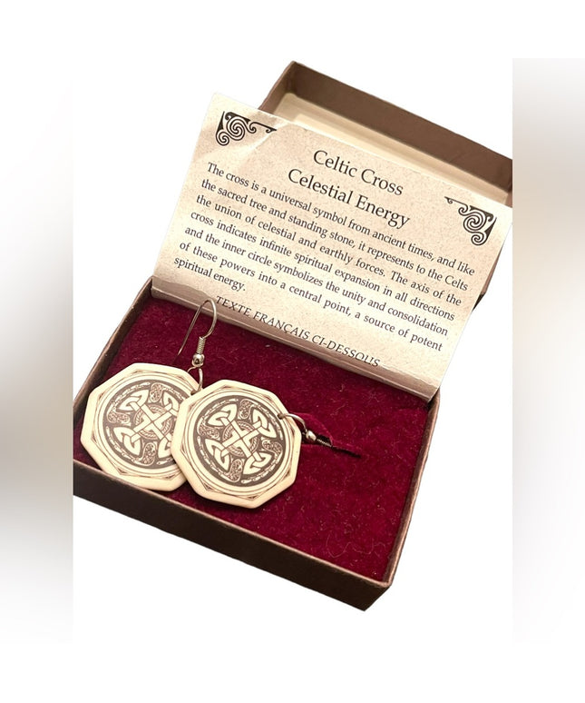 Celtic Cross Art Touchstone pottery pierced dangle earrings NIB