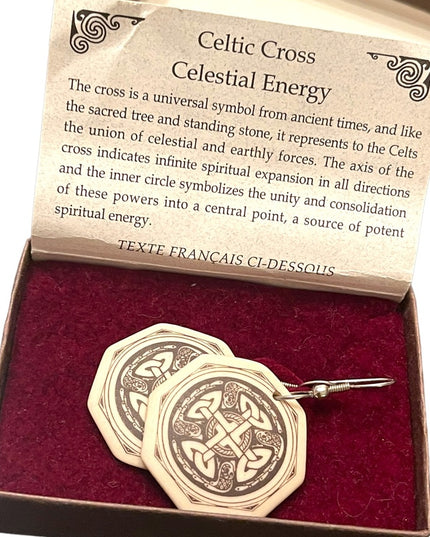 Celtic Cross Art Touchstone pottery pierced dangle earrings NIB