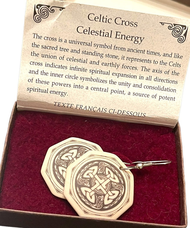 Celtic Cross Art Touchstone pottery pierced dangle earrings NIB