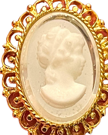 Fancy gold finish resin silhouette cameo brooch