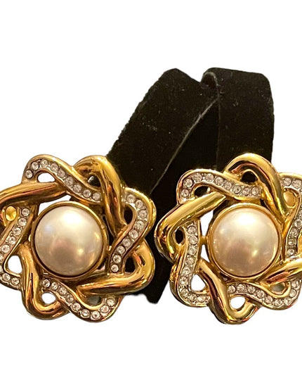 Lovely Butler FAC gold finish rhinestone fancy knot clipmon earrings