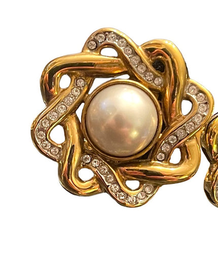 Lovely Butler FAC gold finish rhinestone fancy knot clipmon earrings