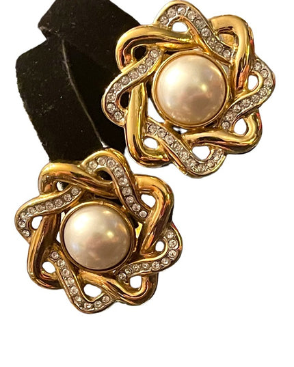 Lovely Butler FAC gold finish rhinestone fancy knot clipmon earrings