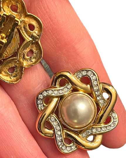 Lovely Butler FAC gold finish rhinestone fancy knot clipmon earrings