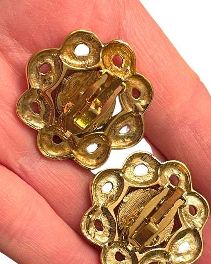 Lovely Butler FAC gold finish rhinestone fancy knot clipmon earrings