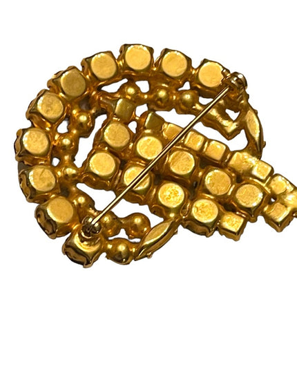 Vintage 1950s gold finish art deco stlye Purple rhinestone brooch
