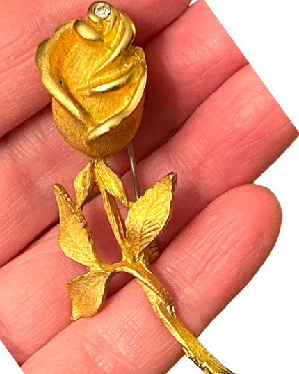 Vintage brushed gold finish lovely rose brooch