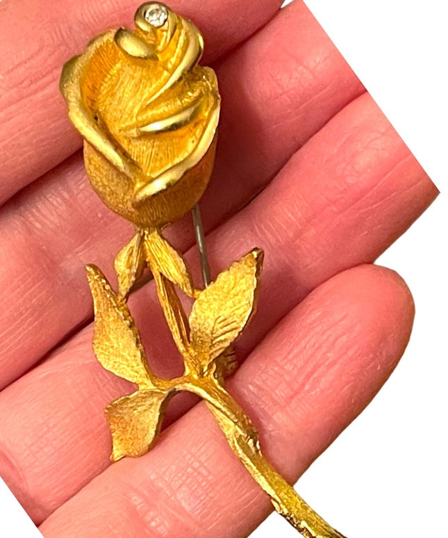 Vintage brushed gold finish lovely rose brooch