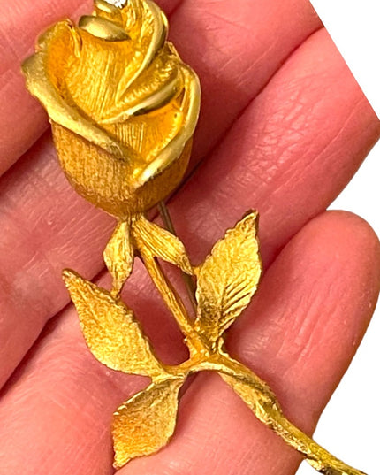 Vintage brushed gold finish lovely rose brooch