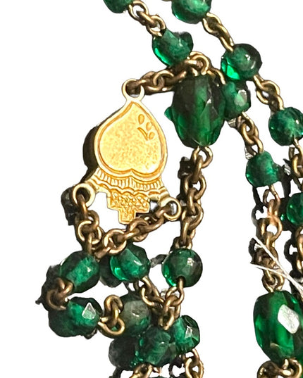 Vintage Green glass bead gold finish antiqued Rosary