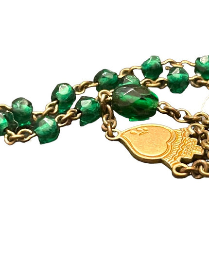 Vintage Green glass bead gold finish antiqued Rosary