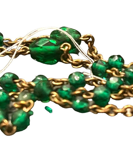 Vintage Green glass bead gold finish antiqued Rosary