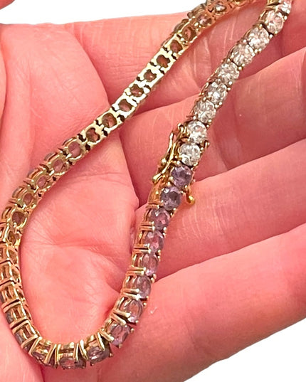 Lovely multi color crystal Simulated stone gold plt Sterling silver bracelet